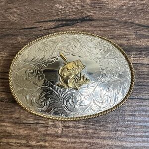 Montana Silversmiths German Silver Bass Fishing Belt Buckle Western 3.5x2.5